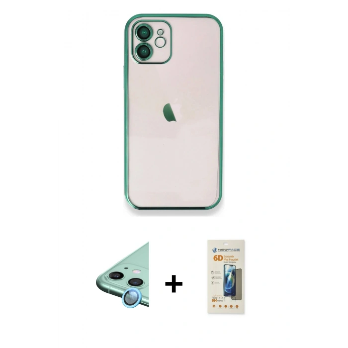 MARSİLYAN™- iPhone 11 Kılıf Vadi Minimal - Siyah 6D Mat Seramik Hayalet Nano Ekran Koruyucu + Raze Metal Kamera Lens - MI