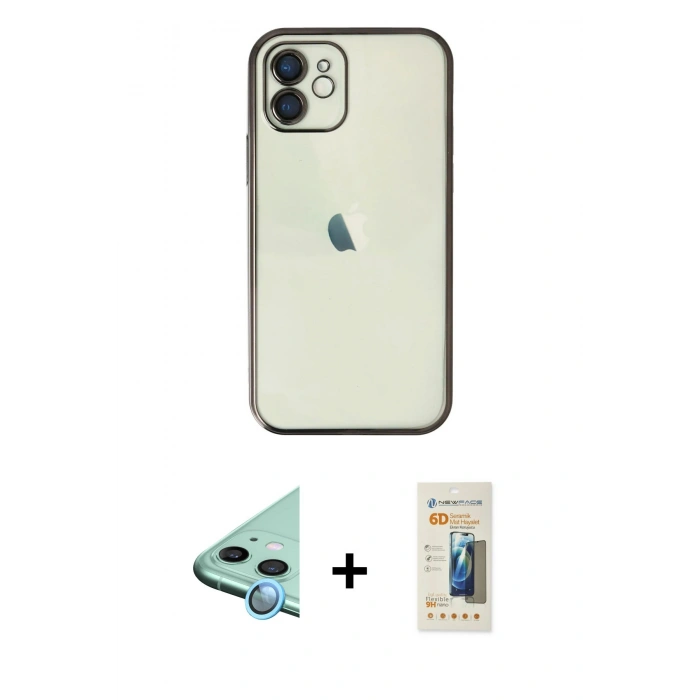 MARSİLYAN™- iPhone 11 Kılıf Vadi Minimal - Siyah 6D Mat Seramik Hayalet Nano Ekran Koruyucu + Raze Metal Kamera Lens - MI