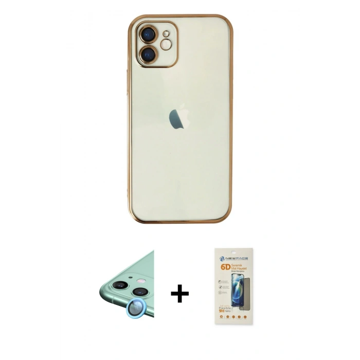 MARSİLYAN™- iPhone 11 Kılıf Vadi Minimal - Siyah 6D Mat Seramik Hayalet Nano Ekran Koruyucu + Raze Metal Kamera Lens - MI