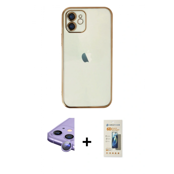 MARSİLYAN™- iPhone 11 Kılıf Vadi Minimal - Siyah 6D Mat Seramik Hayalet Nano Ekran Koruyucu + Mor Raze Metal Kamera Lens