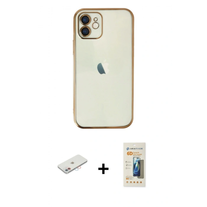 MARSİLYAN™- iPhone 11 Kılıf Vadi Minimal - Siyah 6D Mat Seramik Hayalet Nano Ekran Koruyucu + Renkli Kamera Lens Koruma Cam - PE