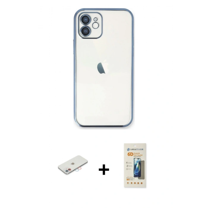 MARSİLYAN™- iPhone 11 Kılıf Vadi Minimal - Siyah 6D Mat Seramik Hayalet Nano Ekran Koruyucu + Renkli Kamera Lens Koruma Cam - PE