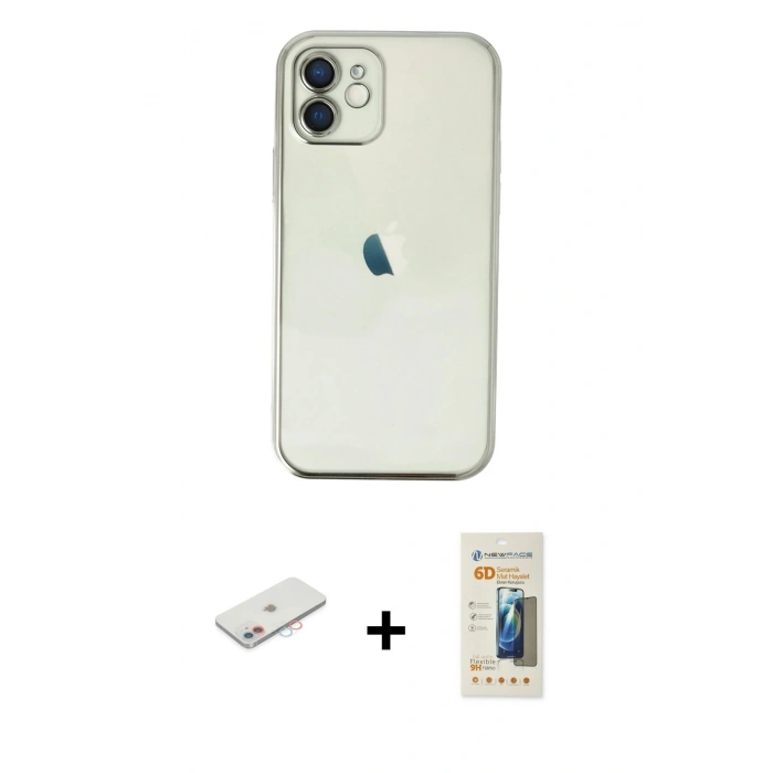 MARSİLYAN™- iPhone 11 Kılıf Vadi Minimal - Siyah 6D Mat Seramik Hayalet Nano Ekran Koruyucu + Renkli Kamera Lens Koruma Cam - PE