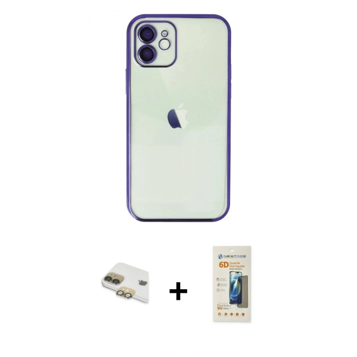 MARSİLYAN™- iPhone 11 Kılıf Vadi Minimal - Siyah 6D Mat Seramik Hayalet Nano Ekran Koruyucu + Pers Alüminyum Kamera Lens - GD
