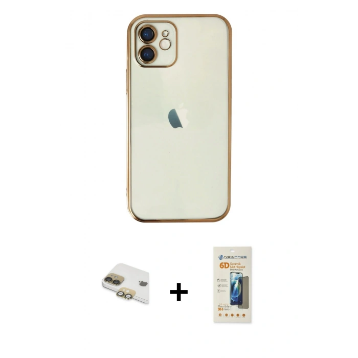 MARSİLYAN™- iPhone 11 Kılıf Vadi Minimal - Siyah 6D Mat Seramik Hayalet Nano Ekran Koruyucu + Pers Alüminyum Kamera Lens - GD