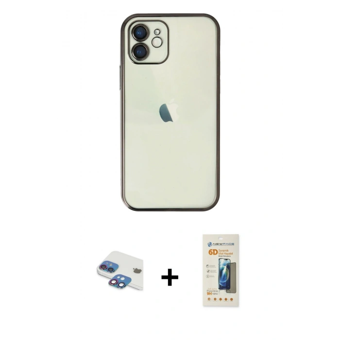 MARSİLYAN™- iPhone 11 Kılıf Vadi Minimal - Siyah 6D Mat Seramik Hayalet Nano Ekran Koruyucu + Pers Alüminyum Kamera Lens - GI
