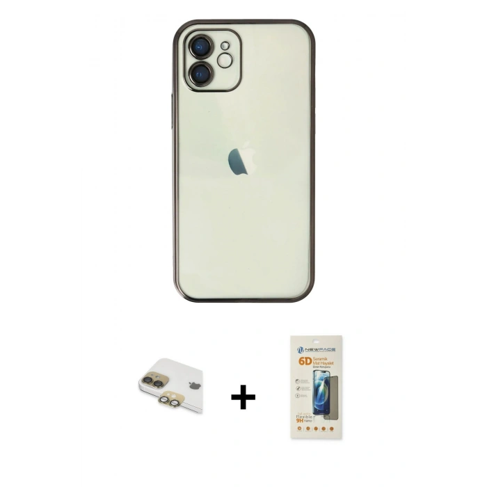 MARSİLYAN™- iPhone 11 Kılıf Vadi Minimal - Siyah 6D Mat Seramik Hayalet Nano Ekran Koruyucu + Pers Alüminyum Kamera Lens - GD