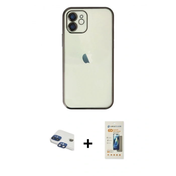 MARSİLYAN™- iPhone 11 Kılıf Vadi Minimal - Siyah 6D Mat Seramik Hayalet Nano Ekran Koruyucu + Pers Alüminyum Kamera Lens - LT