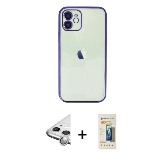 MARSİLYAN™- iPhone 11 Kılıf Vadi Minimal - Siyah 6D Mat Seramik Hayalet Nano Ekran Koruyucu + Raze Metal Kamera Lens - GS