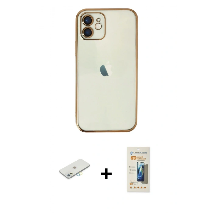 MARSİLYAN™- iPhone 11 Kılıf Vadi Minimal - Siyah 6D Mat Seramik Hayalet Nano Ekran Koruyucu + Renkli Kamera Lens Koruma Cam - SI