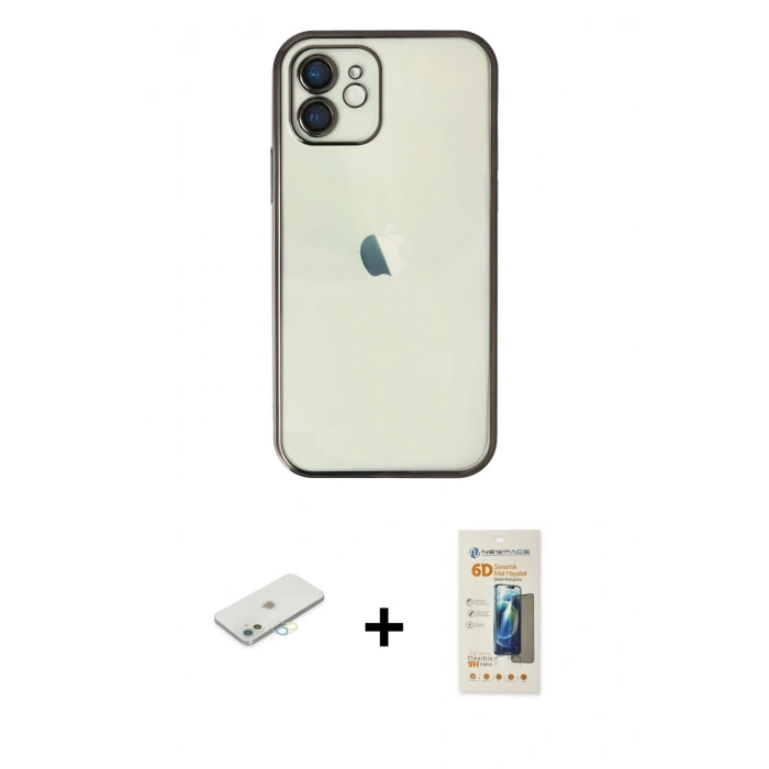 MARSİLYAN™- iPhone 11 Kılıf Vadi Minimal - Siyah 6D Mat Seramik Hayalet Nano Ekran Koruyucu + Renkli Kamera Lens Koruma Cam - SI