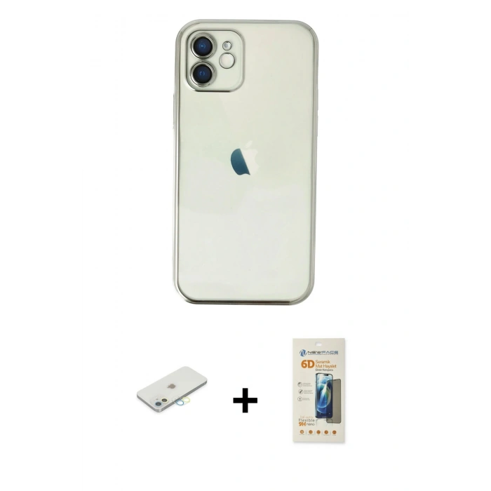 MARSİLYAN™- iPhone 11 Kılıf Vadi Minimal - Siyah 6D Mat Seramik Hayalet Nano Ekran Koruyucu + Renkli Kamera Lens Koruma Cam - SI
