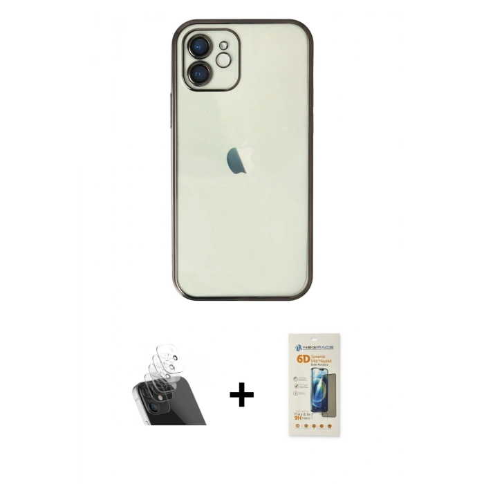 MARSİLYAN™- iPhone 11 Kılıf Vadi Minimal - Siyah 6D Mat Seramik Hayalet Nano Ekran Koruyucu + Şeffaf Kamera Lens Koruma Cam