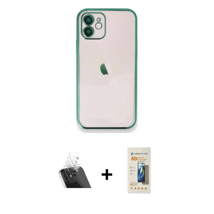 MARSİLYAN™- iPhone 11 Kılıf Vadi Minimal - Siyah 6D Mat Seramik Hayalet Nano Ekran Koruyucu + Şeffaf Kamera Lens Koruma Cam