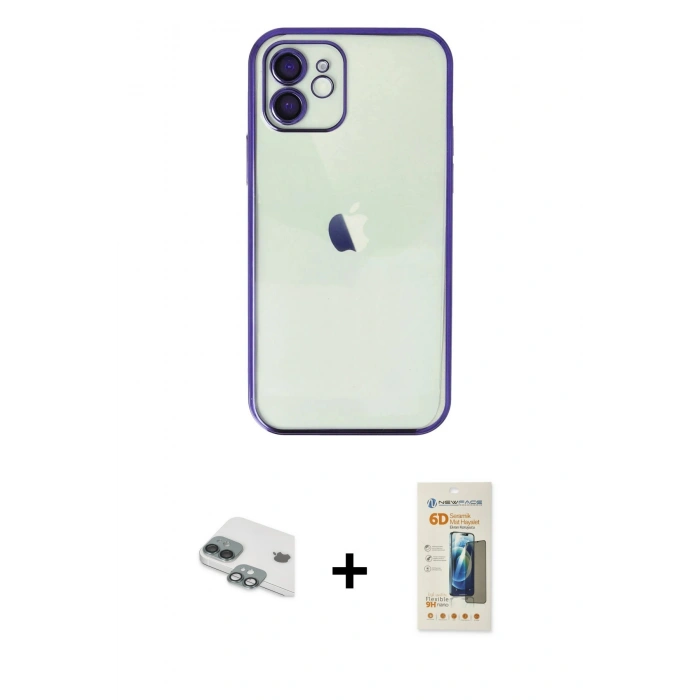 MARSİLYAN™- iPhone 11 Kılıf Vadi Minimal - Siyah 6D Mat Seramik Hayalet Nano Ekran Koruyucu + Pers Alüminyum Kamera Lens - YL