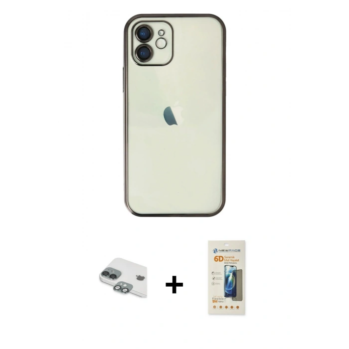MARSİLYAN™- iPhone 11 Kılıf Vadi Minimal - Siyah 6D Mat Seramik Hayalet Nano Ekran Koruyucu + Pers Alüminyum Kamera Lens - YL