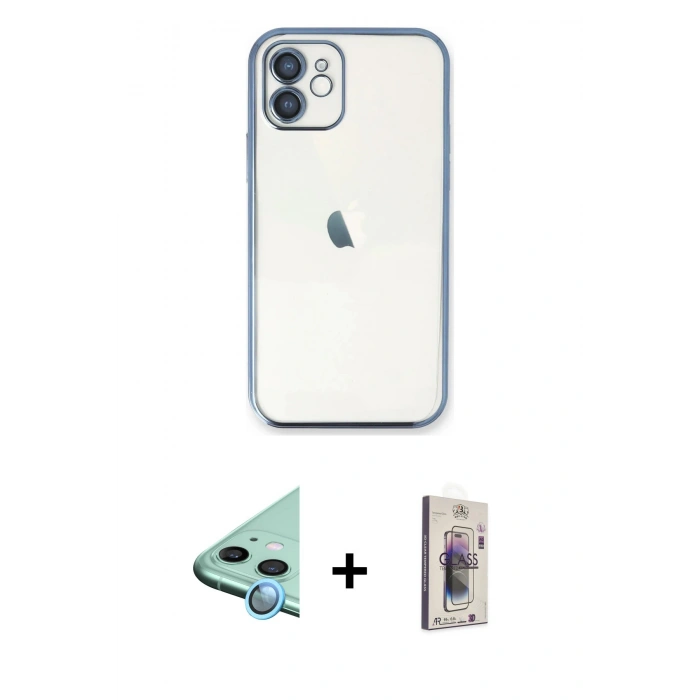 MARSİLYAN™- iPhone 11 Kılıf Vadi Minimal - Siyah Bilvis 3D Cam Ekran Koruyucu + Raze Metal Kamera Lens - MI