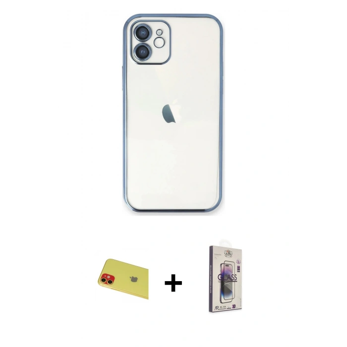 MARSİLYAN™- iPhone 11 Kılıf Vadi Minimal - Siyah Bilvis 3D Cam Ekran Koruyucu + Rainbow Kamera Lens Koruma Cam - KI