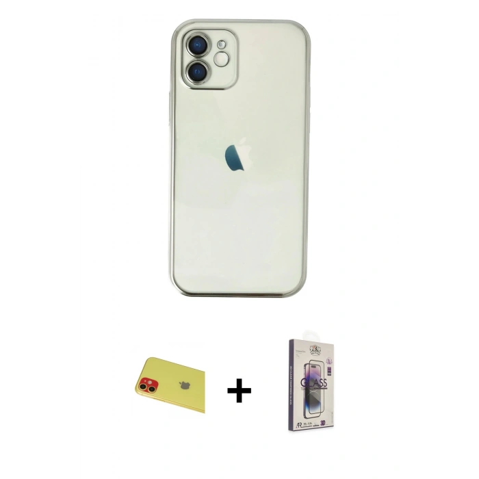 MARSİLYAN™- iPhone 11 Kılıf Vadi Minimal - Siyah Bilvis 3D Cam Ekran Koruyucu + Rainbow Kamera Lens Koruma Cam - KI