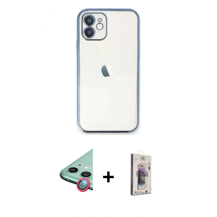 MARSİLYAN™- iPhone 11 Kılıf Vadi Minimal - Siyah Bilvis 3D Cam Ekran Koruyucu + Raze Metal Kamera Lens - KI