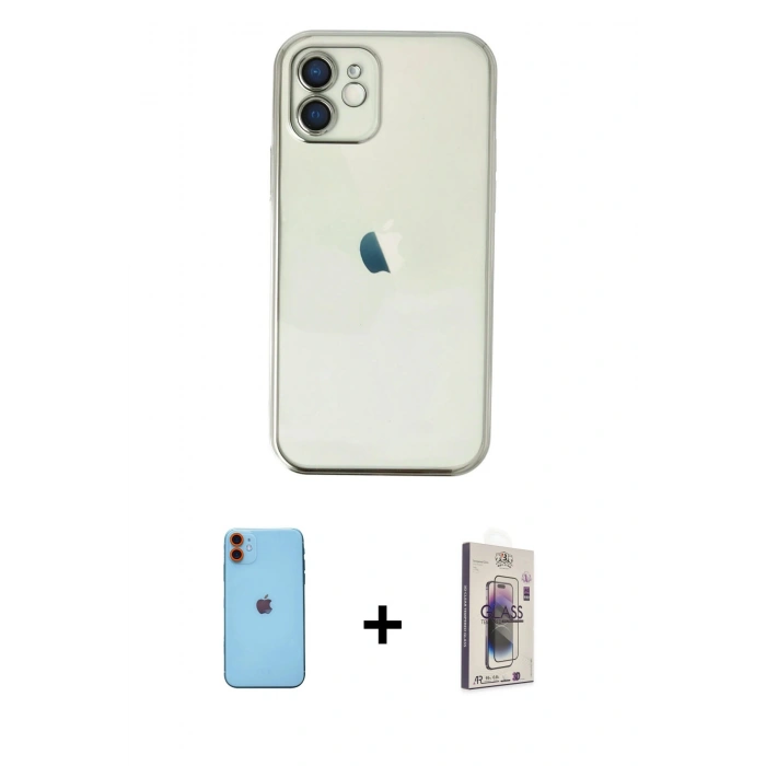 MARSİLYAN™- iPhone 11 Kılıf Vadi Minimal - Siyah Bilvis 3D Cam Ekran Koruyucu + Neon Fosforlu Kamera Lens - TU