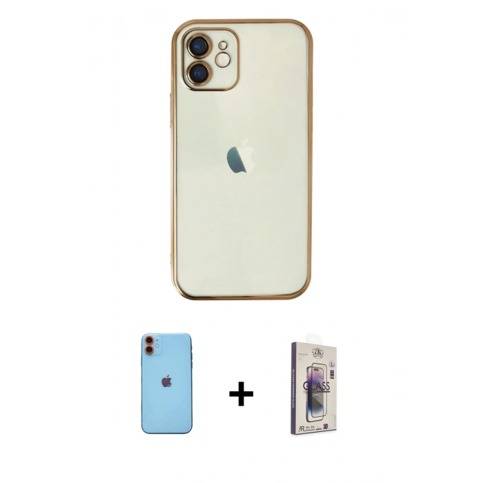 MARSİLYAN™- iPhone 11 Kılıf Vadi Minimal - Siyah Bilvis 3D Cam Ekran Koruyucu + Neon Fosforlu Kamera Lens - TU