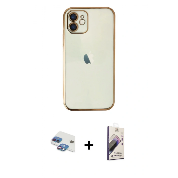MARSİLYAN™- iPhone 11 Kılıf Vadi Minimal - Siyah Bilvis 3D Mat Cam Ekran Koruyucu + Pers Alüminyum Kamera Lens - GI