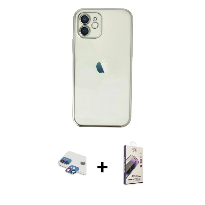 MARSİLYAN™- iPhone 11 Kılıf Vadi Minimal - Siyah Bilvis 3D Mat Cam Ekran Koruyucu + Pers Alüminyum Kamera Lens - GI