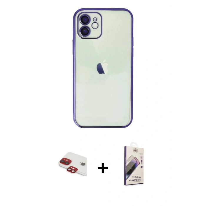 MARSİLYAN™- iPhone 11 Kılıf Vadi Minimal - Siyah Bilvis 3D Mat Cam Ekran Koruyucu + Pers Alüminyum Kamera Lens - KI