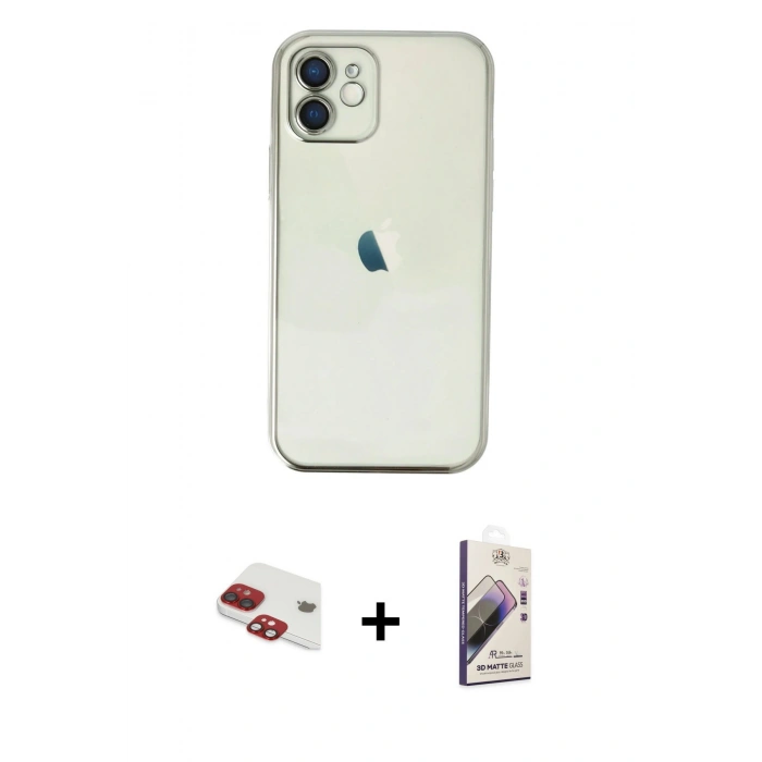 MARSİLYAN™- iPhone 11 Kılıf Vadi Minimal - Siyah Bilvis 3D Mat Cam Ekran Koruyucu + Pers Alüminyum Kamera Lens - KI