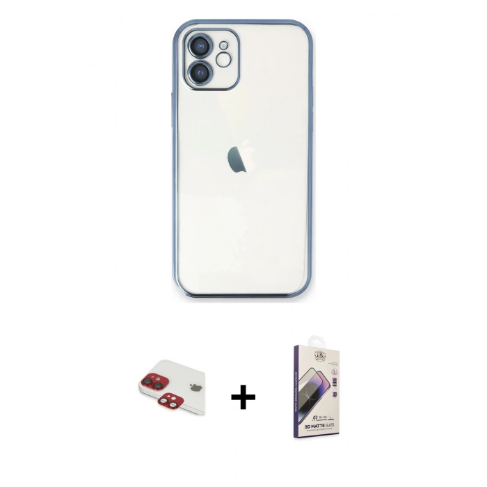 MARSİLYAN™- iPhone 11 Kılıf Vadi Minimal - Siyah Bilvis 3D Mat Cam Ekran Koruyucu + Pers Alüminyum Kamera Lens - KI