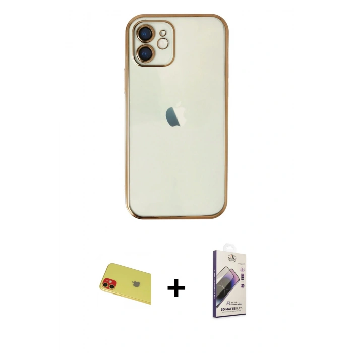 MARSİLYAN™- iPhone 11 Kılıf Vadi Minimal - Siyah Bilvis 3D Mat Cam Ekran Koruyucu + Rainbow Kamera Lens Koruma Cam - KI