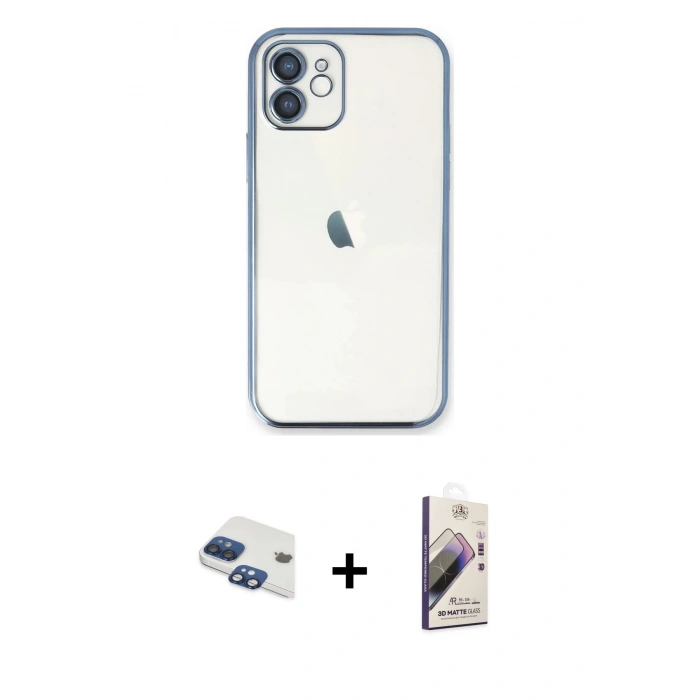 MARSİLYAN™- iPhone 11 Kılıf Vadi Minimal - Siyah Bilvis 3D Mat Cam Ekran Koruyucu + Pers Alüminyum Kamera Lens - LT