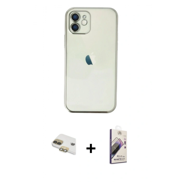 MARSİLYAN™- iPhone 11 Kılıf Vadi Minimal - Siyah Bilvis 3D Mat Cam Ekran Koruyucu + Pers Alüminyum Kamera Lens - GD