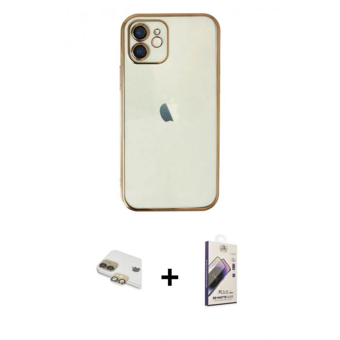 MARSİLYAN™- iPhone 11 Kılıf Vadi Minimal - Siyah Bilvis 3D Mat Cam Ekran Koruyucu + Pers Alüminyum Kamera Lens - GD