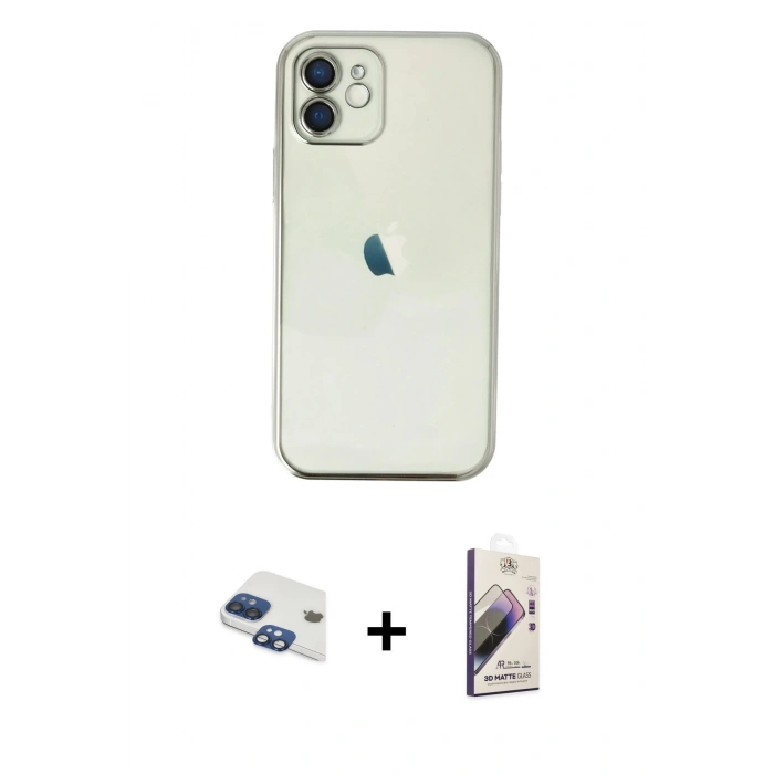 MARSİLYAN™- iPhone 11 Kılıf Vadi Minimal - Siyah Bilvis 3D Mat Cam Ekran Koruyucu + Pers Alüminyum Kamera Lens - LT