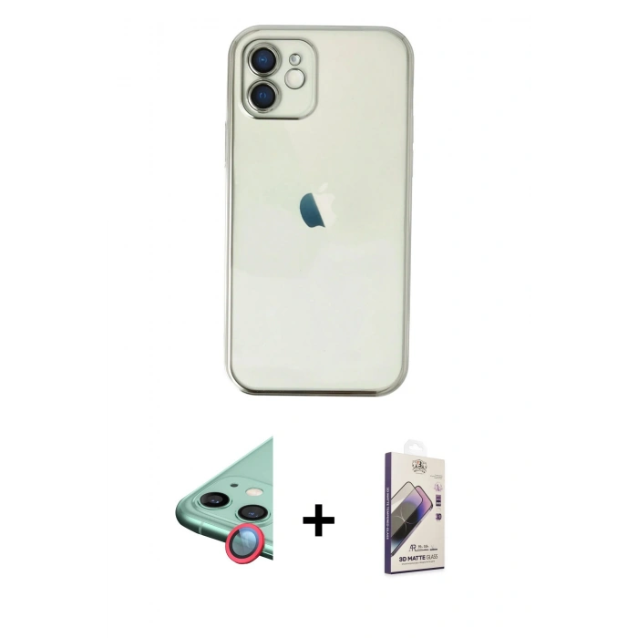 MARSİLYAN™- iPhone 11 Kılıf Vadi Minimal - Siyah Bilvis 3D Mat Cam Ekran Koruyucu + Raze Metal Kamera Lens - KI