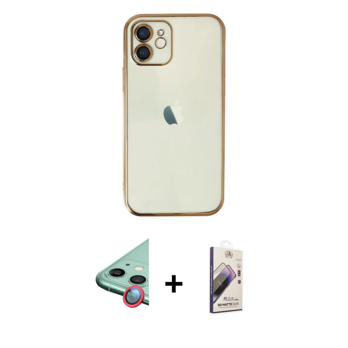 MARSİLYAN™- iPhone 11 Kılıf Vadi Minimal - Siyah Bilvis 3D Mat Cam Ekran Koruyucu + Raze Metal Kamera Lens - KI