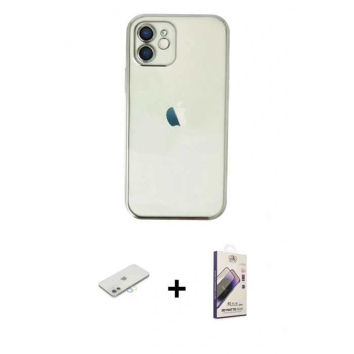 MARSİLYAN™- iPhone 11 Kılıf Vadi Minimal - Siyah Bilvis 3D Mat Cam Ekran Koruyucu + Renkli Kamera Lens Koruma Cam - SI