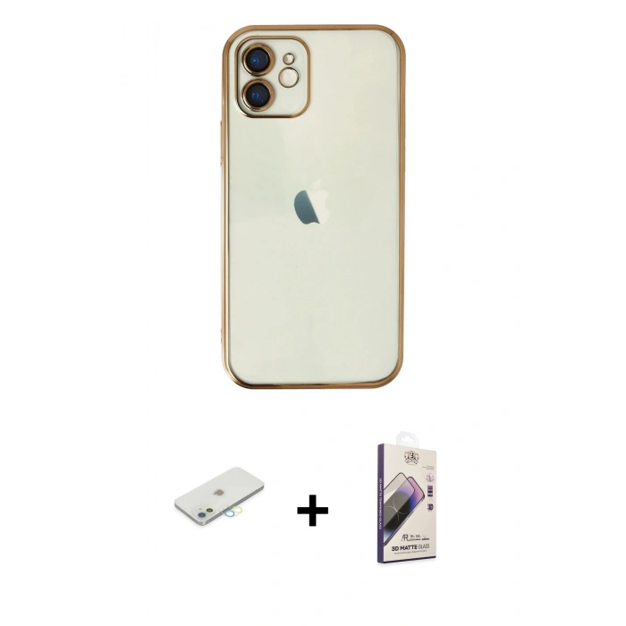 MARSİLYAN™- iPhone 11 Kılıf Vadi Minimal - Siyah Bilvis 3D Mat Cam Ekran Koruyucu + Renkli Kamera Lens Koruma Cam - SI
