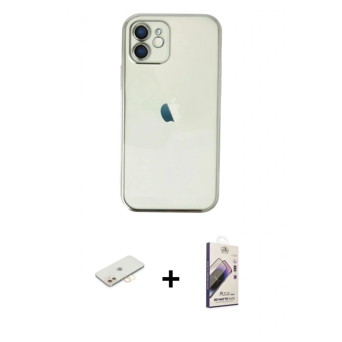 MARSİLYAN™- iPhone 11 Kılıf Vadi Minimal - Siyah Bilvis 3D Mat Cam Ekran Koruyucu + Renkli Kamera Lens Koruma Cam - SI