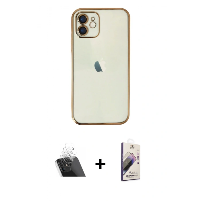MARSİLYAN™- iPhone 11 Kılıf Vadi Minimal - Siyah Bilvis 3D Mat Cam Ekran Koruyucu + Kamera Lens Koruma Cam - SF