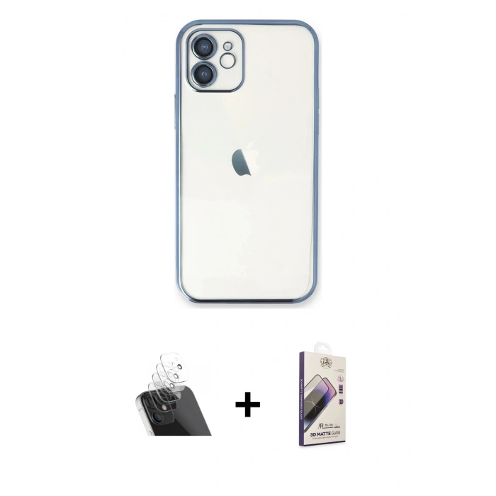 MARSİLYAN™- iPhone 11 Kılıf Vadi Minimal - Siyah Bilvis 3D Mat Cam Ekran Koruyucu + Kamera Lens Koruma Cam - SF