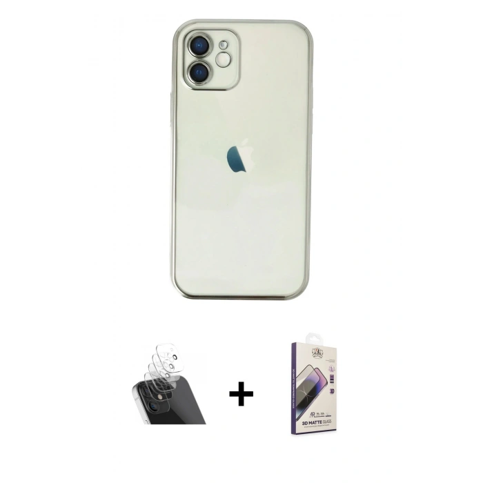 MARSİLYAN™- iPhone 11 Kılıf Vadi Minimal - Siyah Bilvis 3D Mat Cam Ekran Koruyucu + Kamera Lens Koruma Cam - SF