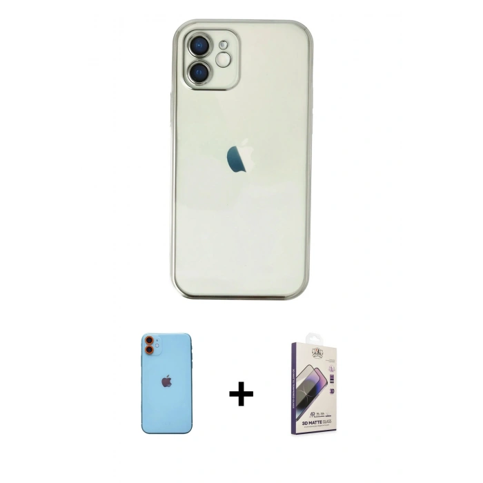 MARSİLYAN™- iPhone 11 Kılıf Vadi Minimal - Siyah Bilvis 3D Mat Cam Ekran Koruyucu + Neon Fosforlu Kamera Lens - TU