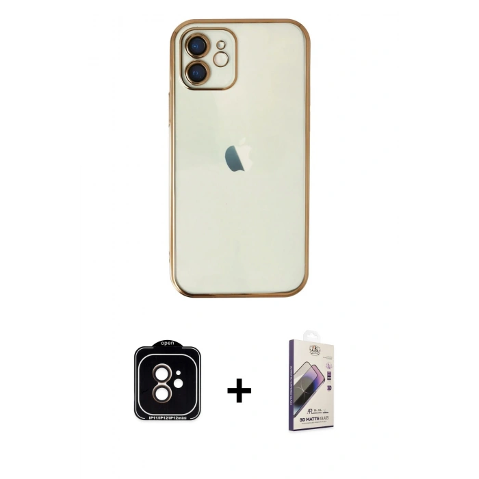 MARSİLYAN™- iPhone 11 Kılıf Vadi Minimal - Siyah Bilvis 3D Mat Cam Ekran Koruyucu + PVD Metal Kamera Lens - TU