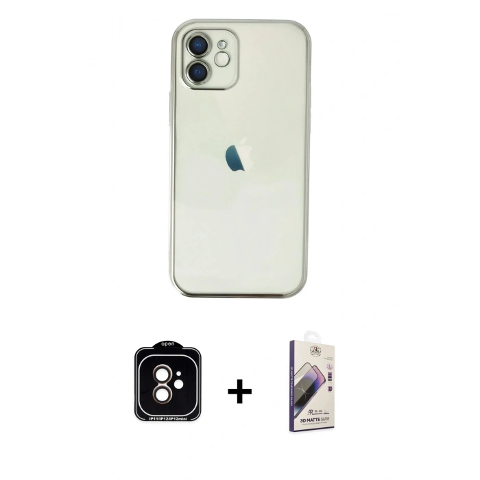 MARSİLYAN™- iPhone 11 Kılıf Vadi Minimal - Siyah Bilvis 3D Mat Cam Ekran Koruyucu + PVD Metal Kamera Lens - TU