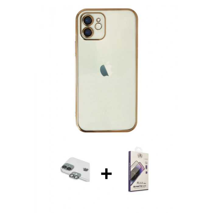 MARSİLYAN™- iPhone 11 Kılıf Vadi Minimal - Siyah Bilvis 3D Mat Cam Ekran Koruyucu + Pers Alüminyum Kamera Lens - YL