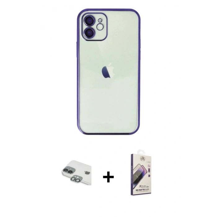 MARSİLYAN™- iPhone 11 Kılıf Vadi Minimal - Siyah Bilvis 3D Mat Cam Ekran Koruyucu + Pers Alüminyum Kamera Lens - YL