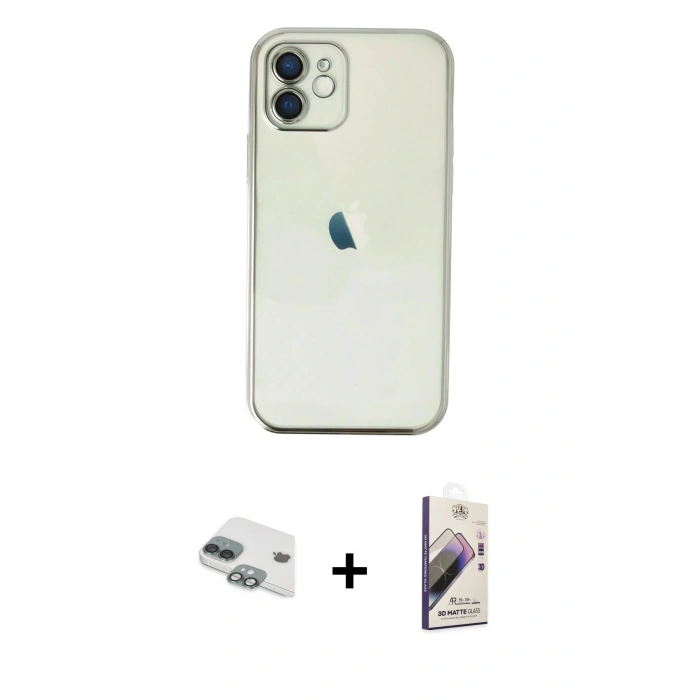 MARSİLYAN™- iPhone 11 Kılıf Vadi Minimal - Siyah Bilvis 3D Mat Cam Ekran Koruyucu + Pers Alüminyum Kamera Lens - YL